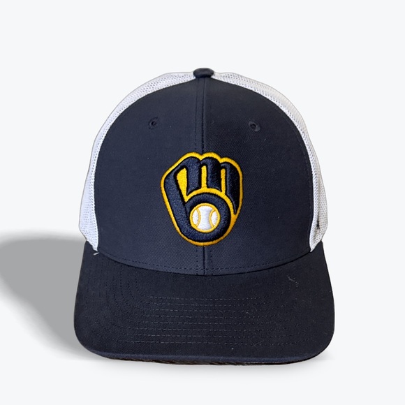 47 Navy/White Milwaukee Brewers Primary Logo Trucker Snapback Hat - Picture 2 of 13